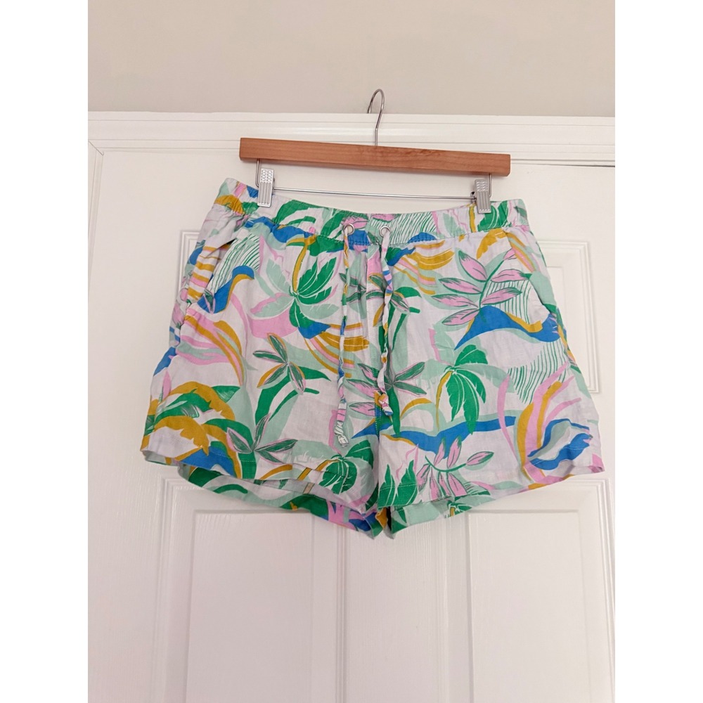 C&C California 100% Linen Tropical Print Pull-On Shorts Women's Large Multicolor